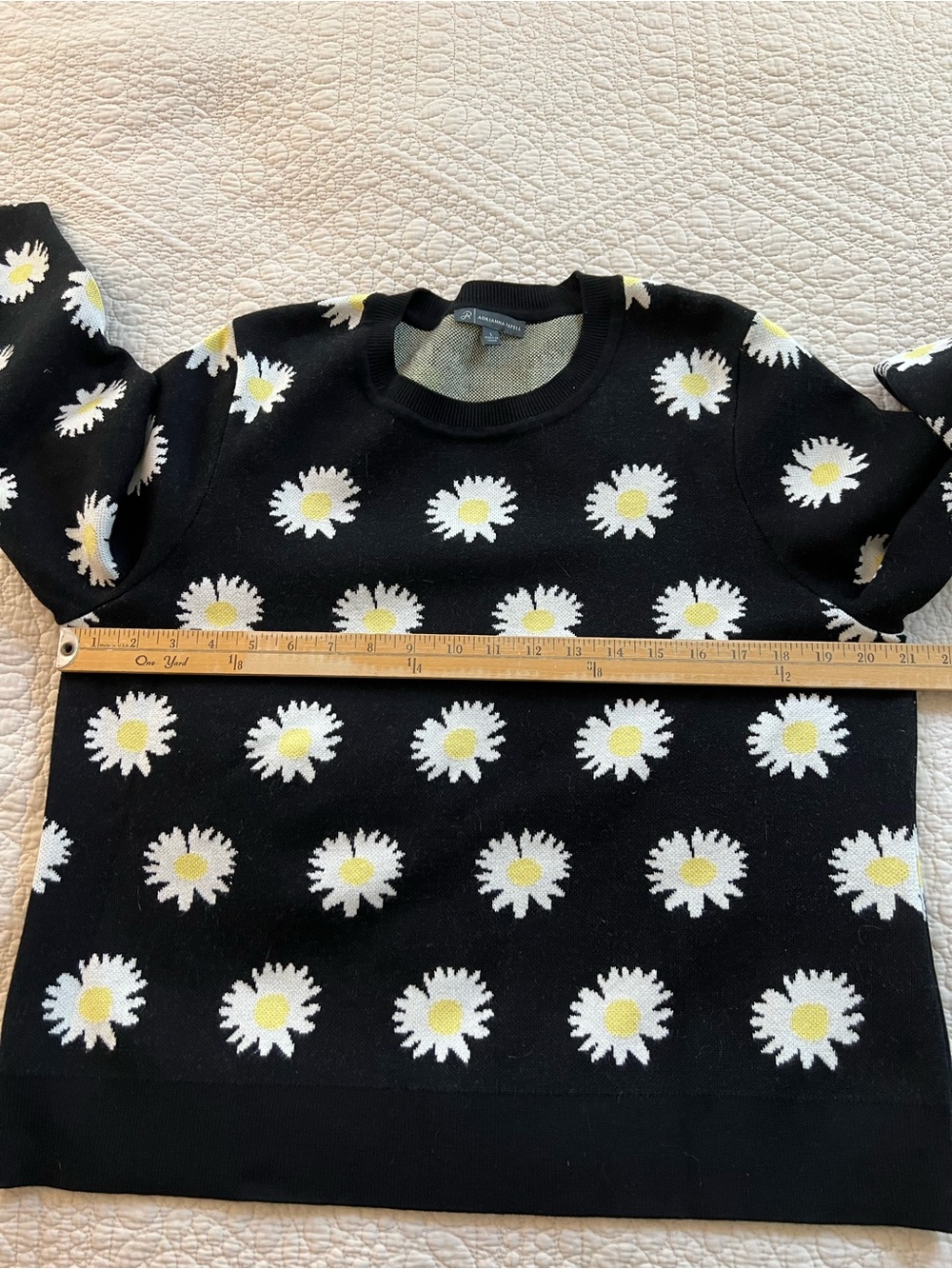 Adrianna Papell Black Crewneck Sweater with White & Yellow Daisy Pattern - Picture 5 of 5
